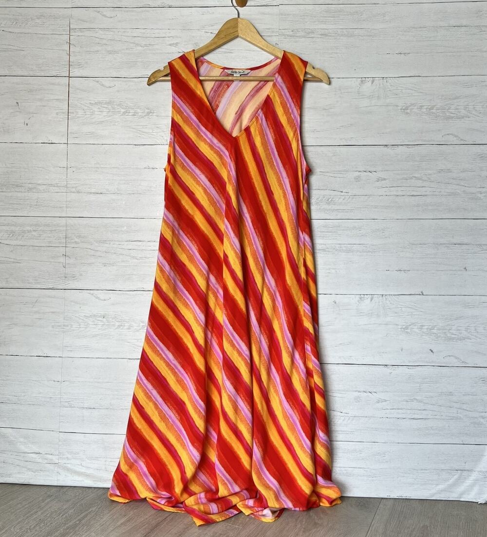 The Pioneer Woman Dress Womens Size Large Sunset Stripe V Neck Relaxed Shift